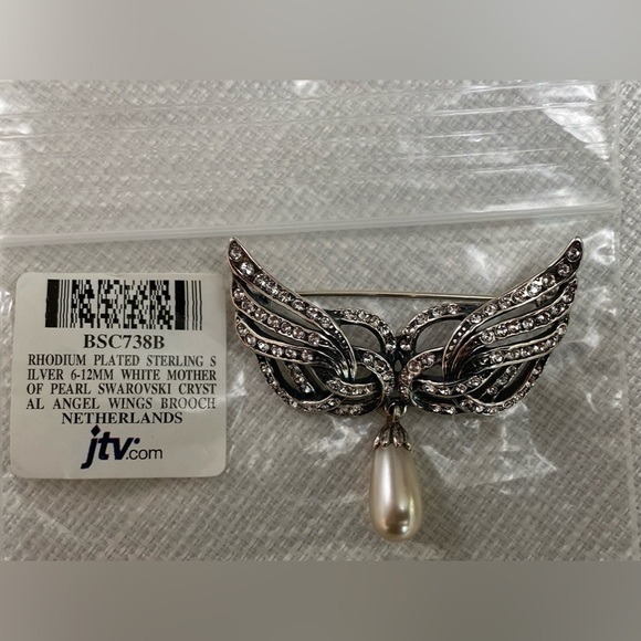 New Swarovski Crystal Genuine White Mother of Pearl Brooch Sterling Silver - Picture 7 of 7